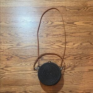Anthropologie Woven Black and Tan Crossbody Bag
